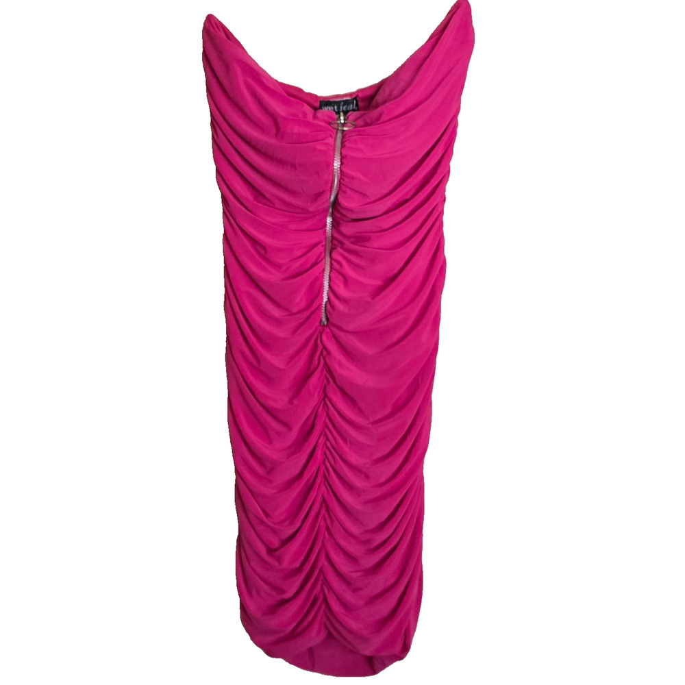 Vintage Y2K Wet Seal Ruched Zip Up Sexy Party Dress Womens Sz Medium Bright Pink